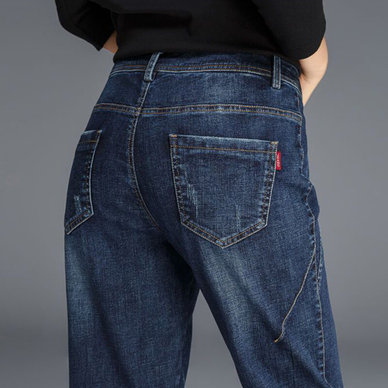 Pantalon en denim vintage surdimensionné pour femme, velours, sarouel chaud, jean décontracté à longueur de rinçage, streetwear coréen, 34 Plus, 2023