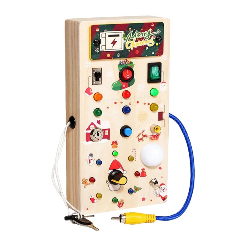 ของเล่นไม้แบบมอนเตสซอรี่พร้อมไฟ LED สำหรับของเล่นสำหรับเด็กหัดเดินการศึกษาประสาทสัมผัสของเล่น saklar TOGGLE 1-3Y ที่ทนทานสำหรับเทศกาลคริสต์มาส