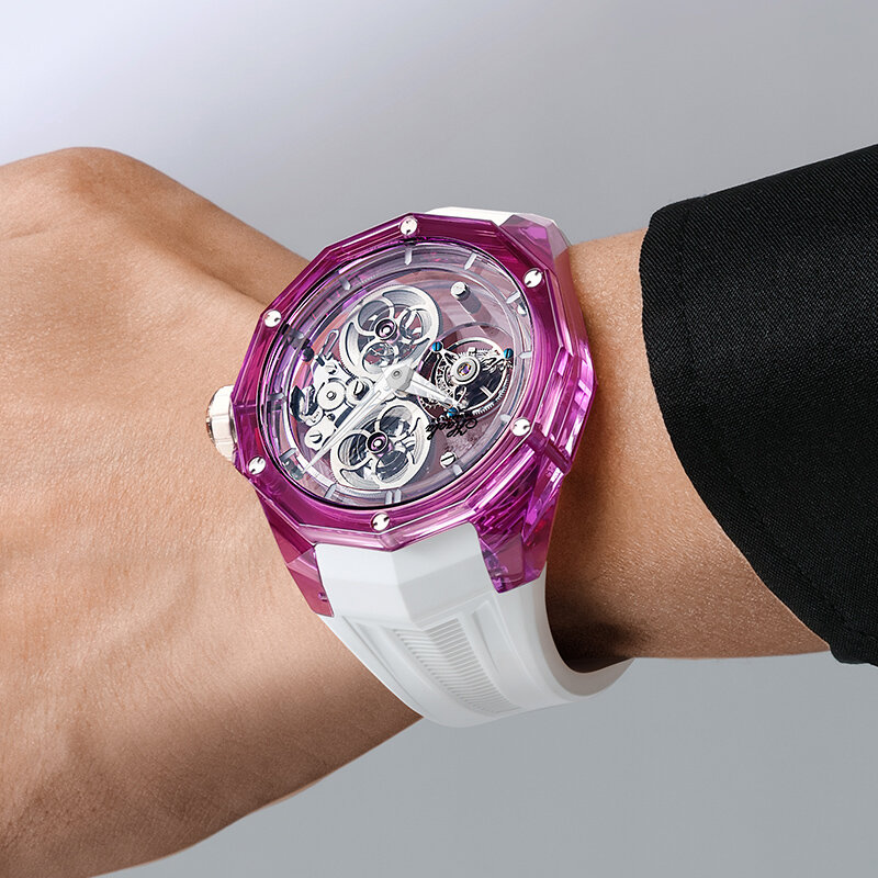 Haofa Luxury Tourbillon Full Sapphire Case Crystal orologio meccanico trasparente per uomo orologio da polso manuale 2388