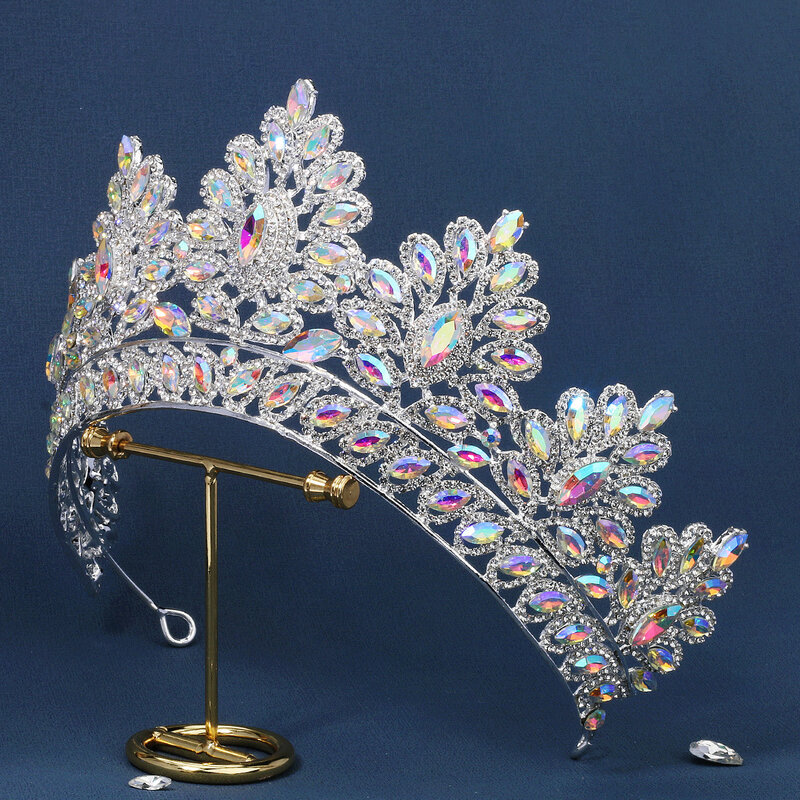 Luksusowy kryształ korona ślubna barokowa panna młoda Tiara Tiara z kryształu górskiego nakrycie głowy królowa Diadem bankiet akcesoria ślubne urodziny