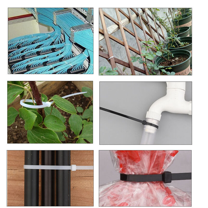 Самоблокирующиеся пластиковые нейлоновые кабельные стяжки 100 шт., белые садовые промышленные застежки в ассортименте, крепежные кольца для растений, органайзер, кабельные стяжки