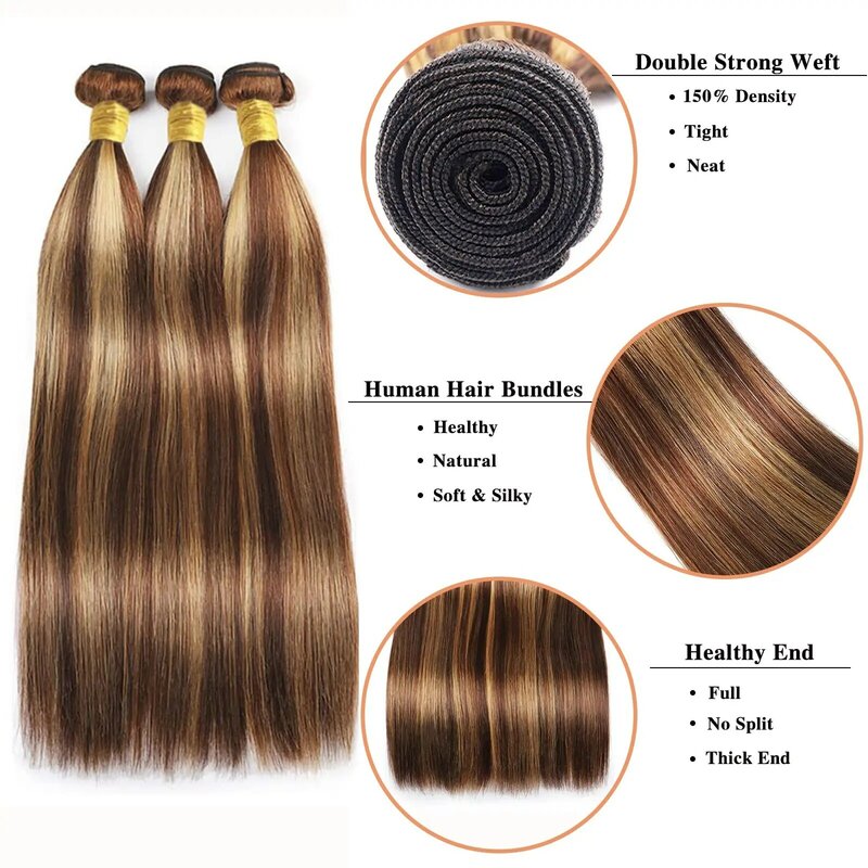P4 27 Highlight Bundles With Frontal 13X4 p4/27 Straight Bundles With Frontal Free Part Brazilian Human Hair Bundle With Frontal