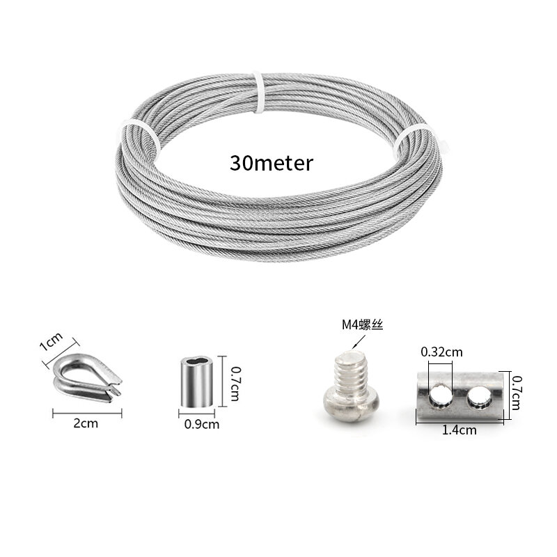 SGYM Cable Kit 30M/3mm Stainless Steel Wire Rope PVC Coated For Climbing Plants Garden Wire Balustrade