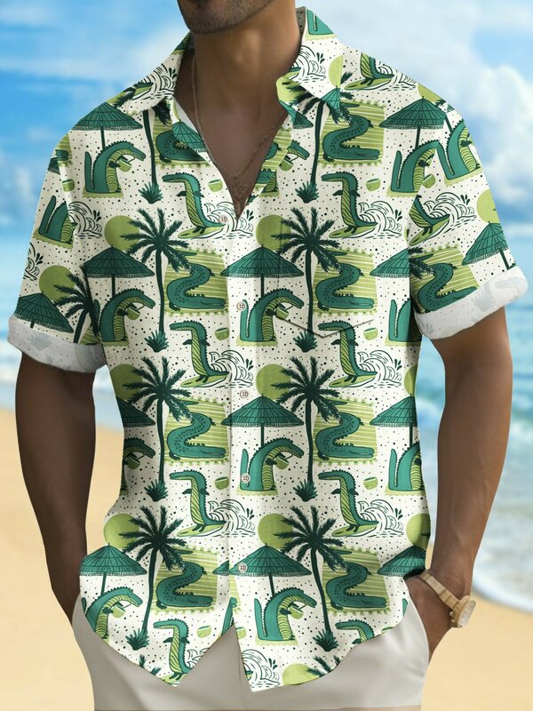 남성용 여름 휴양지 하와이안 3D 프린트 셔츠, 단추 업 반팔 티셔츠, 패션 비치 셔츠, 바캉스 데일리 웨어 셔츠