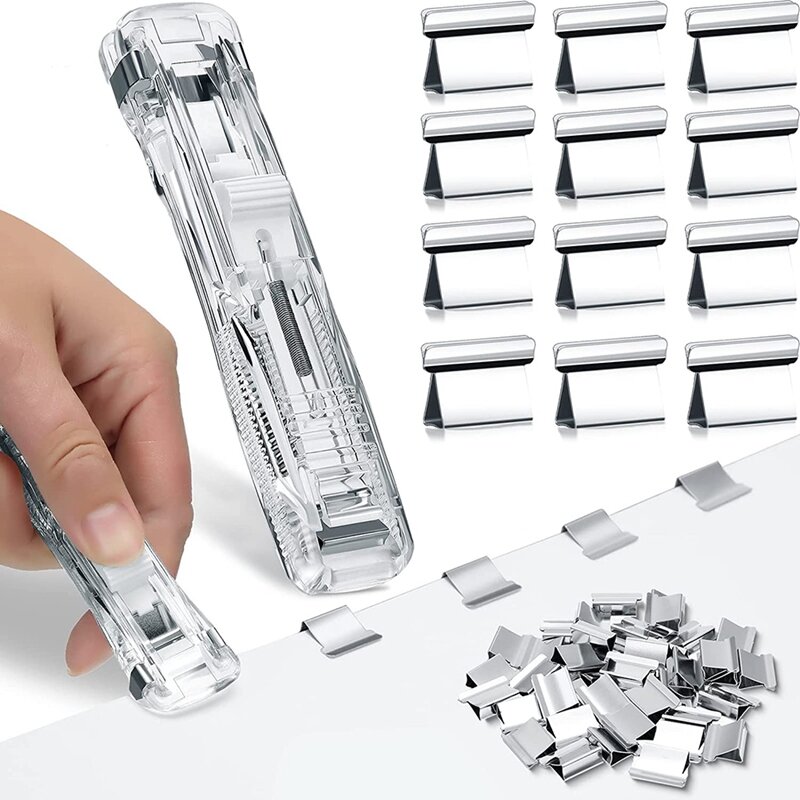 Mini grapadora de empuje transparente para escritorio, grapadora pequeña de moda con Clips de acero inoxidable, 3 piezas, 100 piezas