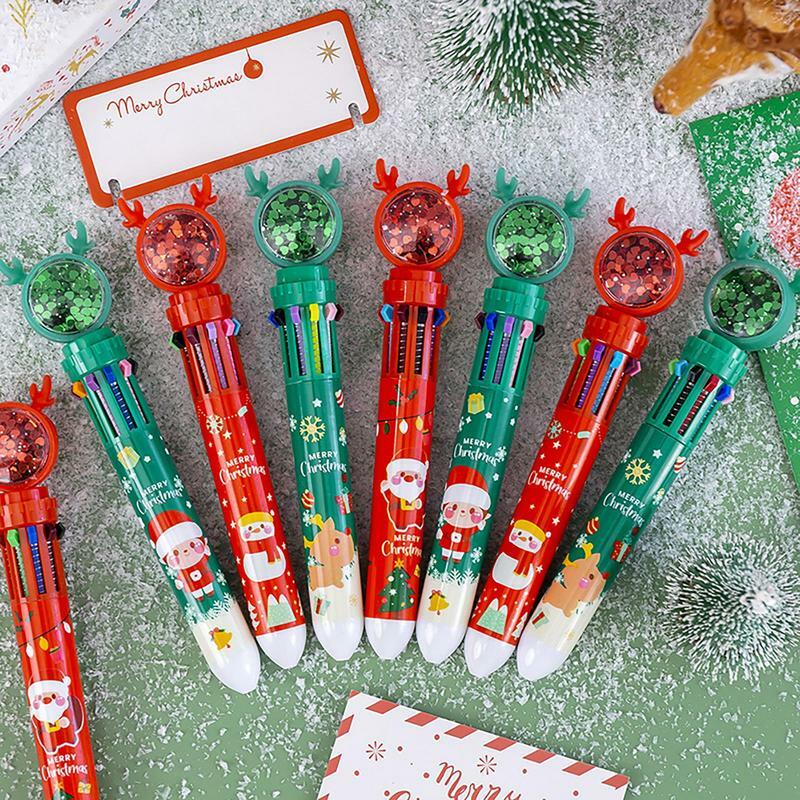 크리스마스 학생 프레스 타입 컬러 볼펜, 산타 클로스 프레스 볼펜, 0.5mm 학교 문구, 10 색 볼펜, 1PC
