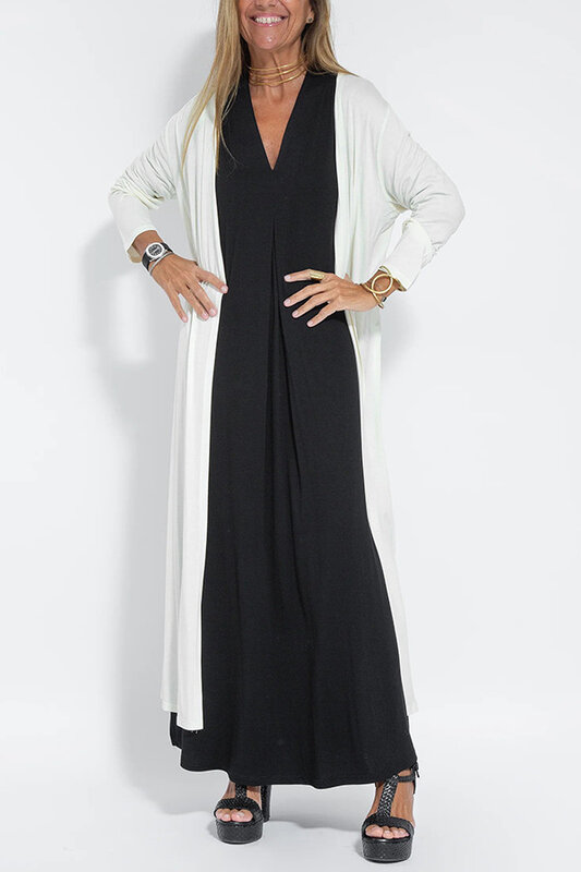 New Arrival: Solid Color V-neck Dress with Cardigan for Women
