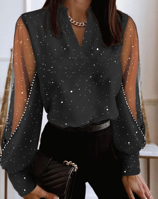 Женский топ 2023, Весенняя модная кружевная рубашка с V-образным вырезом и длинным рукавом, Повседневная рубашка, женская одежда, пуловер, блузки