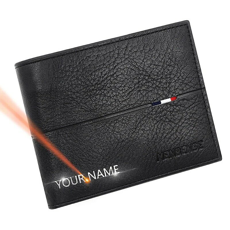 Portafogli da uomo con incisione del nome gratuito nuovo porta carte di credito con cerniera corta borsa da uomo di qualità semplice tasca portamonete sottile portafoglio da uomo in pelle PU