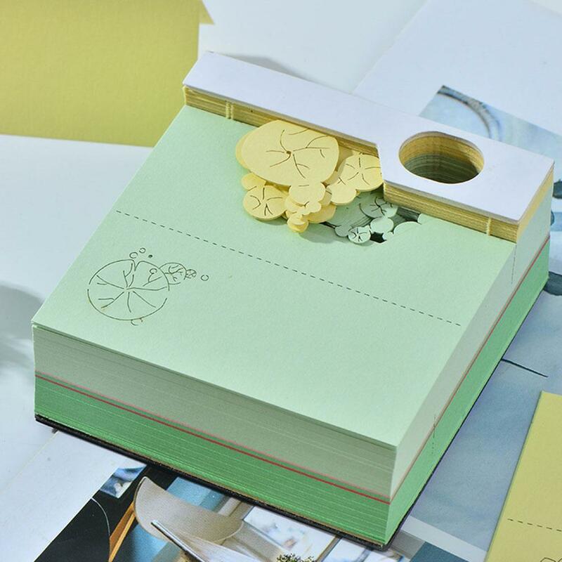 Paper Carving Model Note Table, boa sorte, Koi, 3-Dimensional Pen Holder, Xmas Box com presentes, Notepad, Holida, M9F7