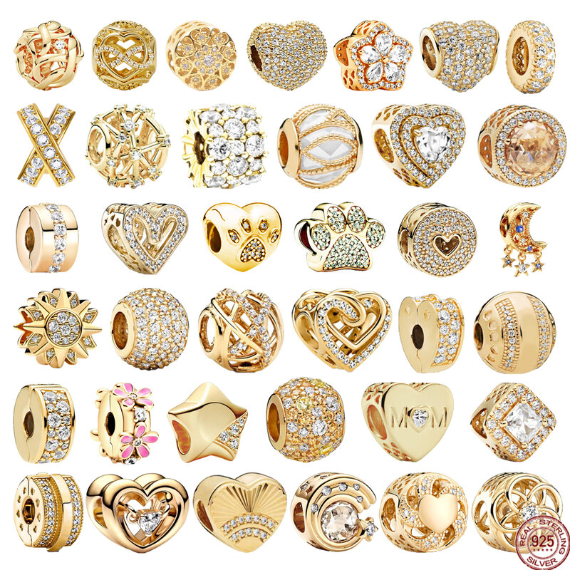 Perles de charme en argent regardé 925 pour bracelet Pandora original, série plaquée or, cœur kling de Rotterdam, forme ronde, cadeau de bijoux à bricoler soi-même