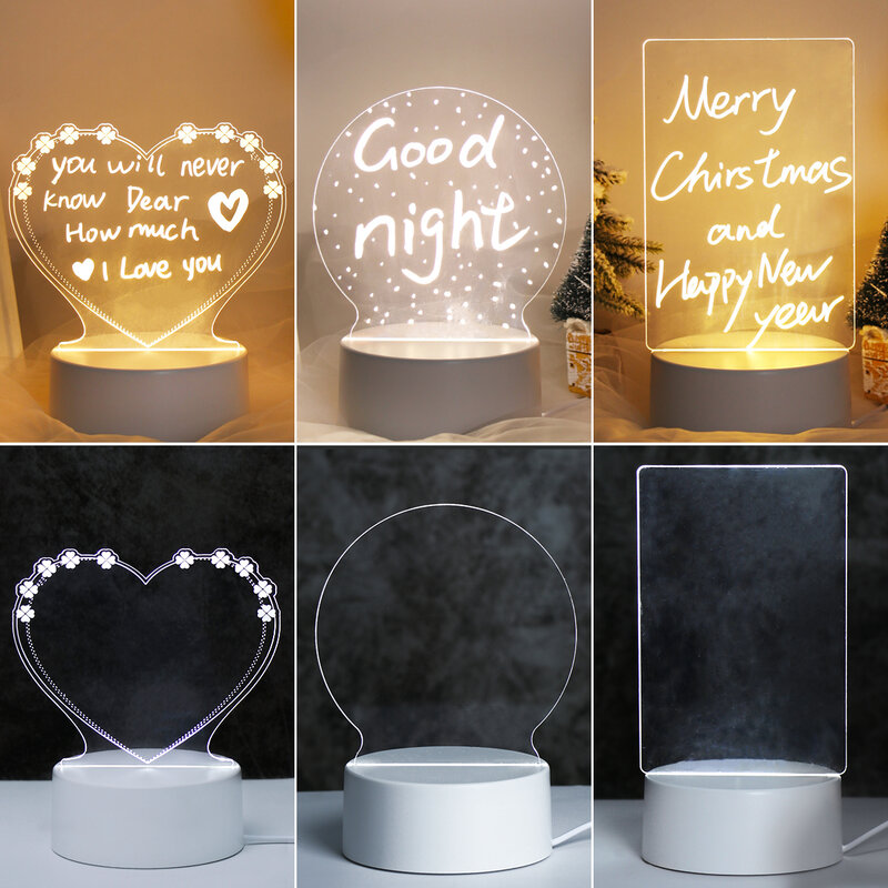 Luz de noche Led creativa con bolígrafo, tablero de notas, regalo para niños, novia, Navidad, boda, decoración de cumpleaños