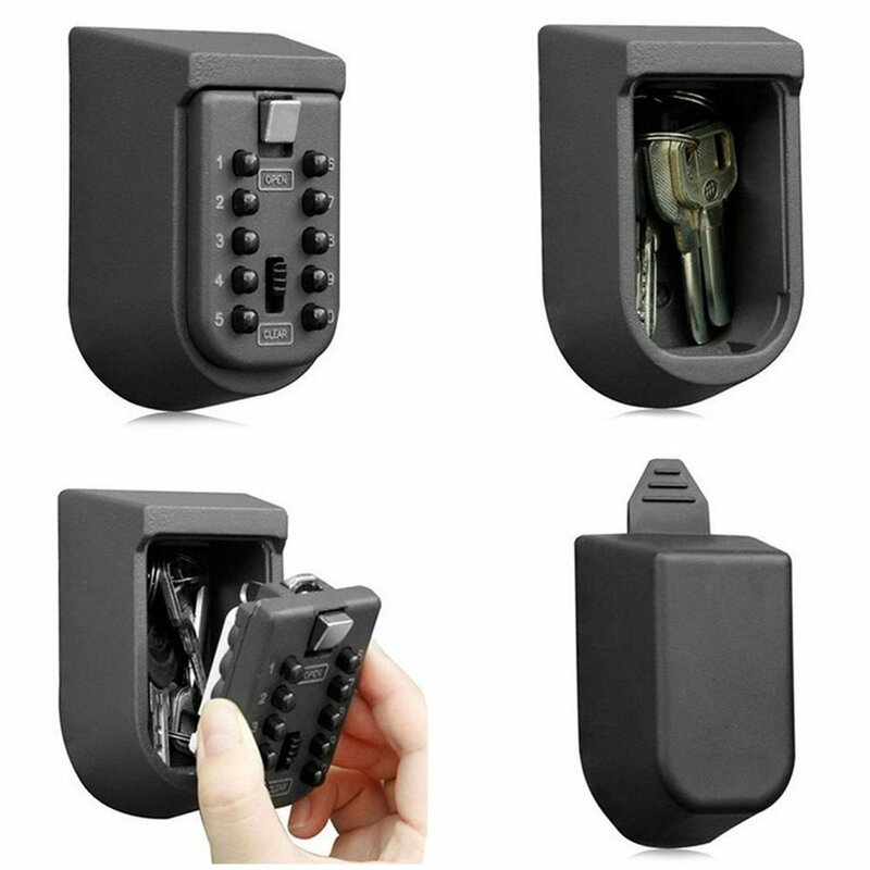 New Wall Mounted Outdoor Key Storage Lock Box 10 Digit Push-Button Combination Password Key Safe Box Resettable Code Key Holder