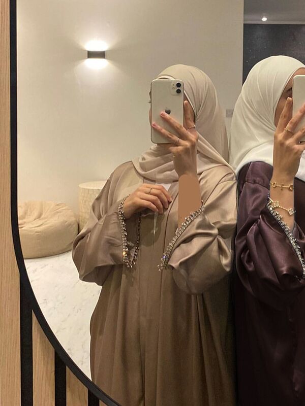 Abaya musulmana de longitud completa con borlas para mujer, Kimono con cuentas de diamantes, bata musulmana, servicio de adoración, wy1673, lo último