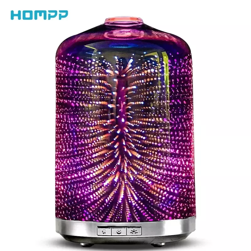 Umidificatore d'aria fuochi d'artificio 3D diffusore di olio essenziale aromatico deodorante in vetro 7 luci a LED per la temporizzazione della stanza di casa Humificador 250ml