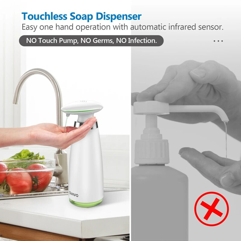 自動石鹸ディスペンサータッチレス、家庭用キッチン用の調整可能な石鹸ボリューム赤外線センサーを備えた350mlバッテリー、白