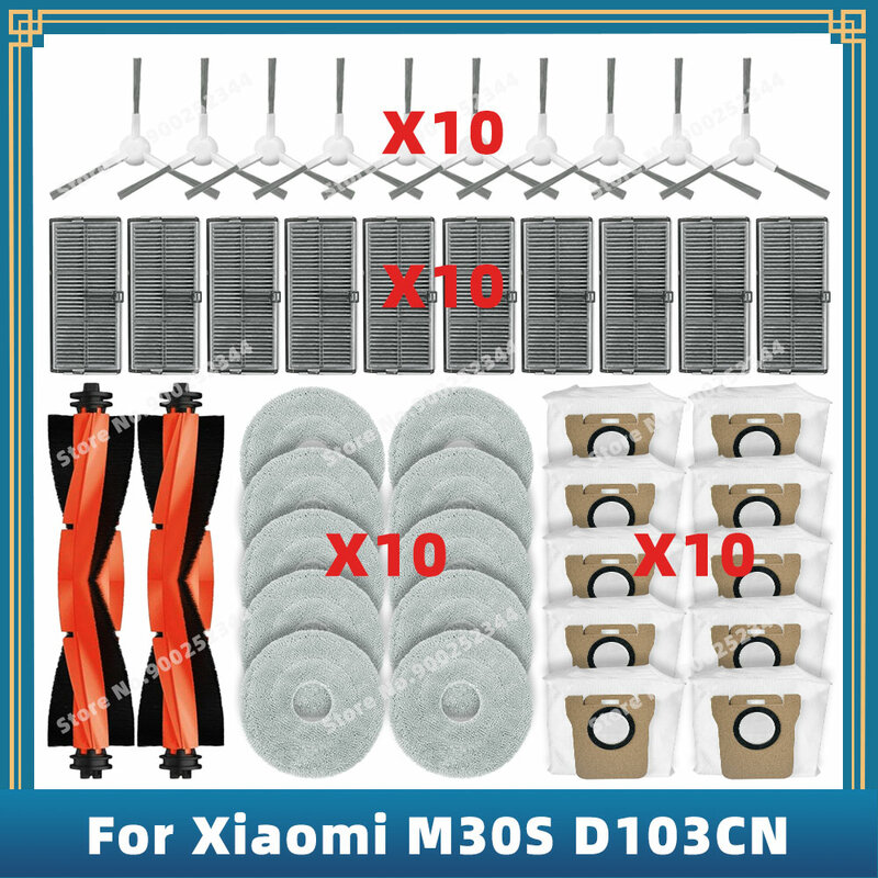 قطع غيار لـ Xiaomi Mijia M30S D103CN ، قطع غيار ، ملحقات ، مواد استهلاكية فرشاة جانبية رئيسية ، فلتر Hepa ، قماش ممسحة ، كيس غبار