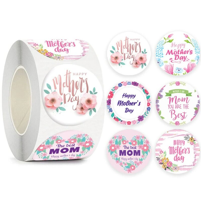 Etiqueta adhesiva de Kraft para regalos de feliz cumpleaños, etiqueta de forma redonda para regalos del Día de la madre, 100 a 500 unidades
