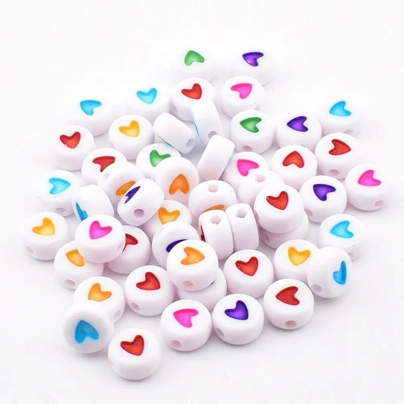 50 buah/Lot 7*4*1mm DIY manik-manik huruf akrilik bulat putih berwarna manik-manik cinta untuk membuat perhiasan