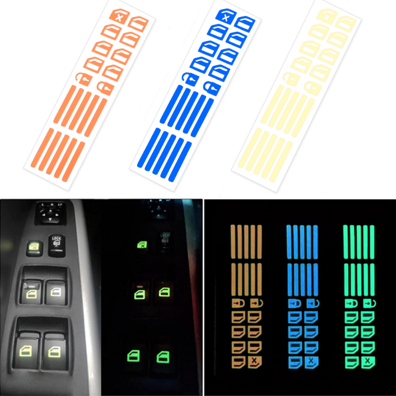 Auto Venster Knop Lichtgevende Sticker Lifter Schakelaar Nacht Tl Decals Auto Interieur Stickers Auto Accessoires