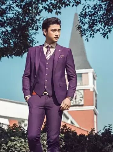 Purple Formal Wedding Suits For Men Smart Business Blazer Sets Custom Slim Fit 3 Piece Prom Tuxedo Groom Prom Party Style Suits