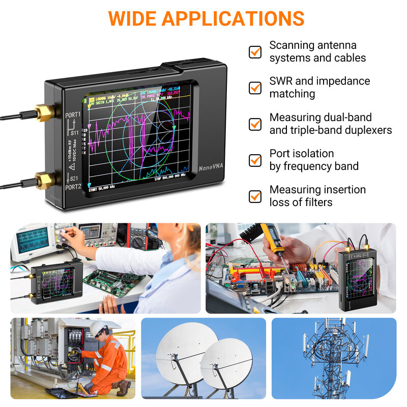 Векторная сетевая антенна NanoVNA-H, анализатор 10 кГц-1,5 ГГц MF HF VHF UHF W/ Shell SD-карты, поддержка 32G, цифровой нано-фотографический тестер