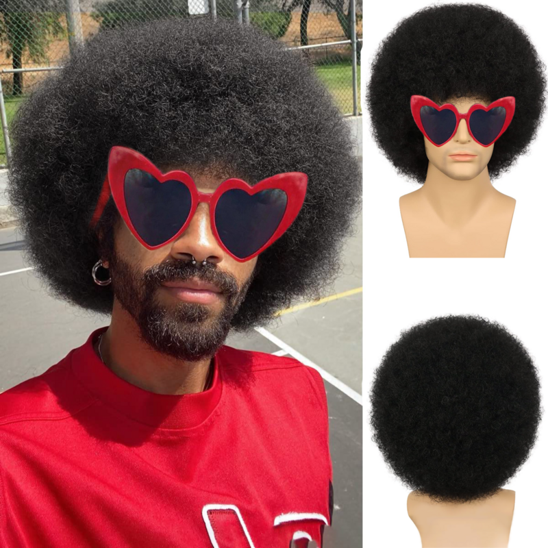 Wig sintetik Afro Kinkly Fluffy untuk pria hitam warna alami Wig serat suhu tinggi 12 inci