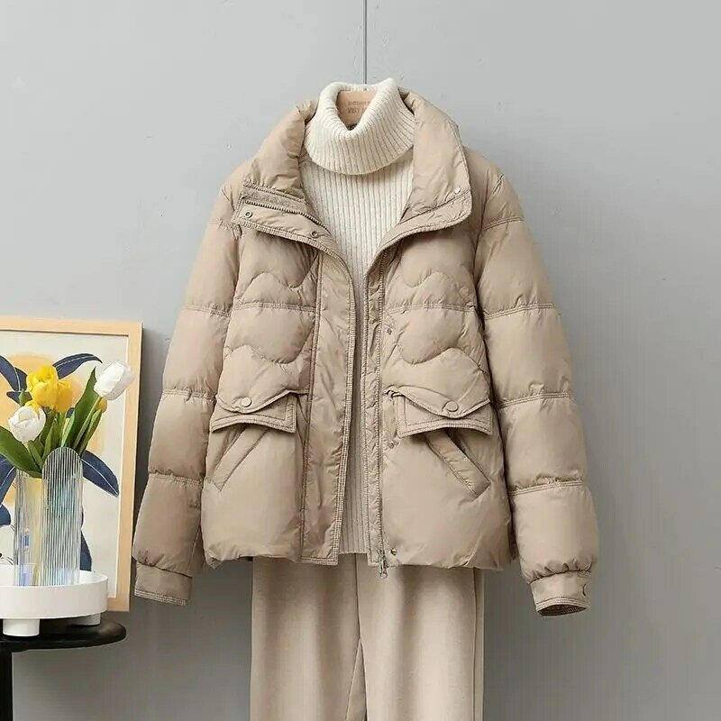 Casaco feminino com gola em pé, jaqueta solta, moda quente, novo, inverno, 2023