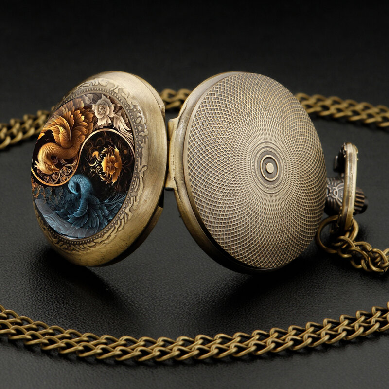 Tajemniczy Retro feniks brąz Vintage kwarcowy zegarek kieszonkowy dla kobiet mężczyzn naszyjnik, unikalny wisiorek zegarek akcesoria do prezentów