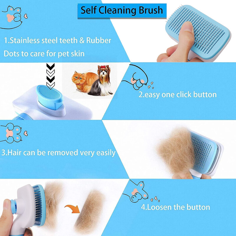 Escova removedor de cabelo do cão, gato cabelo grooming e cuidados pente para cabelos longos, Pet remove cabelos, escova de banho de limpeza