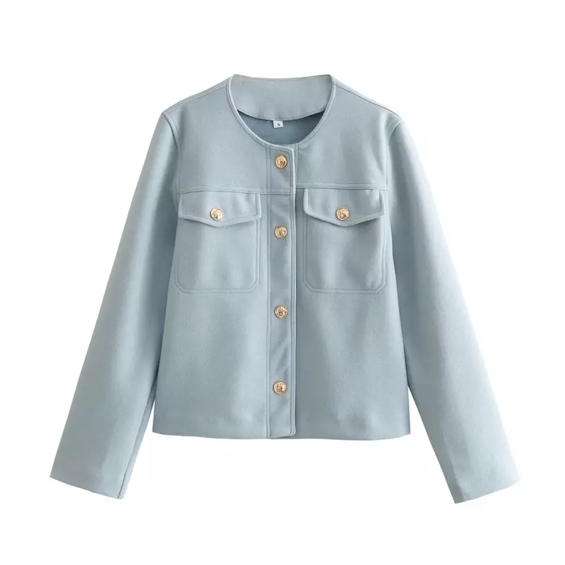 Casaco de Tweed tricolor feminino, manga longa vintage, botão, casacos femininos, camiseta chique, nova moda, 2024