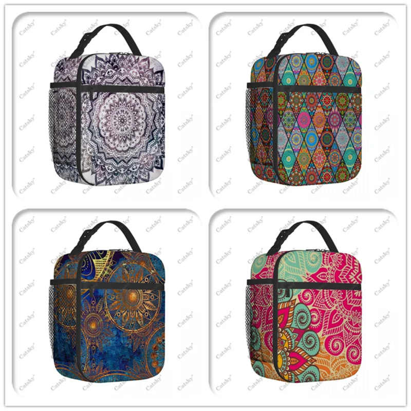 High Quality Mandala Floral Print  Aluminum Foil Thickened Insulated Insulated Lunch Waterproof Insulated Lunch Tote Bag