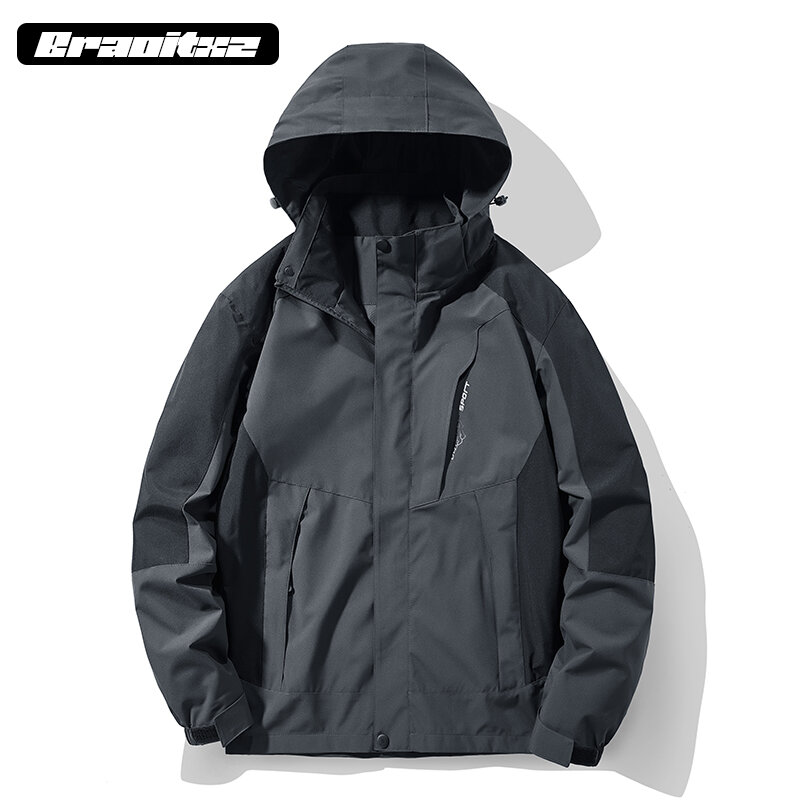 Nuovi uomini primavera autunno Outdoor antivento impermeabile Casual campeggio giacca da viaggio uomo staccabile con cappuccio colletto alla coreana giacca da uomo