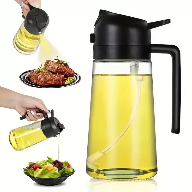 Bottiglia di vetro per spruzzatore di olio 2 in1 per cucinare bottiglia di olio d'oliva Anti-perdita per barbecue friggitrice ad aria insalata bistecca forniture da cucina