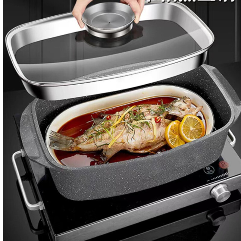 جهاز بخار بيضاوي الشكل مخبوز شابو ، موقد غاز حساء كبير للطبخ ، فرن كهربائي ، وعاء سمك مشوي ، وعاء واحد