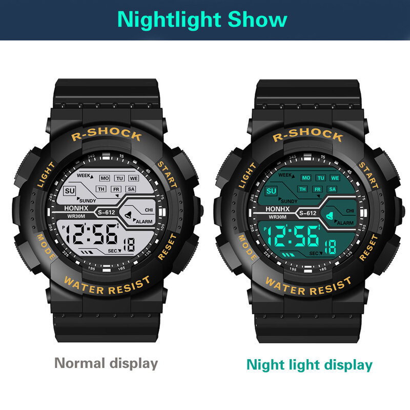 남성용 야외 스포츠 시계, 다기능 대형 스크린 LED 전자 방수 야광 밀리터리 디지털 손목시계