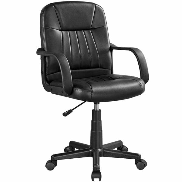 SMILE MART kursi kantor, kulit imitasi bisa disesuaikan, kursi putar hitam kursi kantor ergonomis