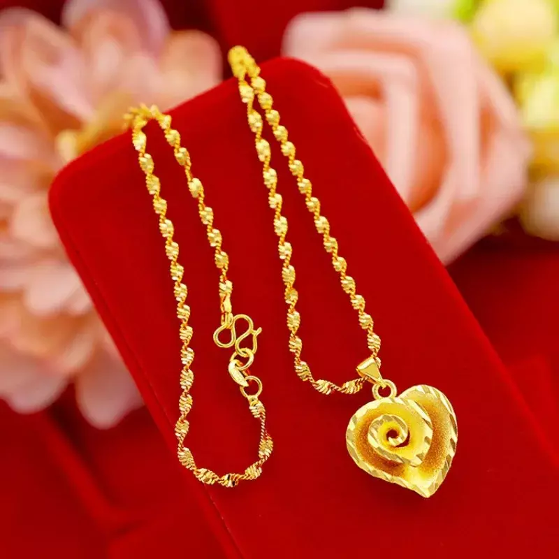 Negozio d'oro con ciondolo collana in oro reale 24K 9999 amore collana in oro reale moda Joker 5D matrimonio in oro