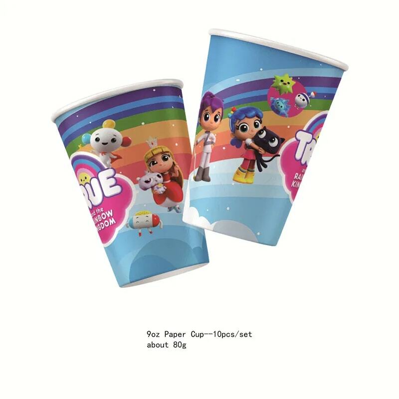 Disney True Rainbow Kingdom ธีมวันเกิดของขวัญที่ใช้แล้วทิ้งถ้วยผ้ากันเปื้อนดึงธงเค้กชุดของขวัญ