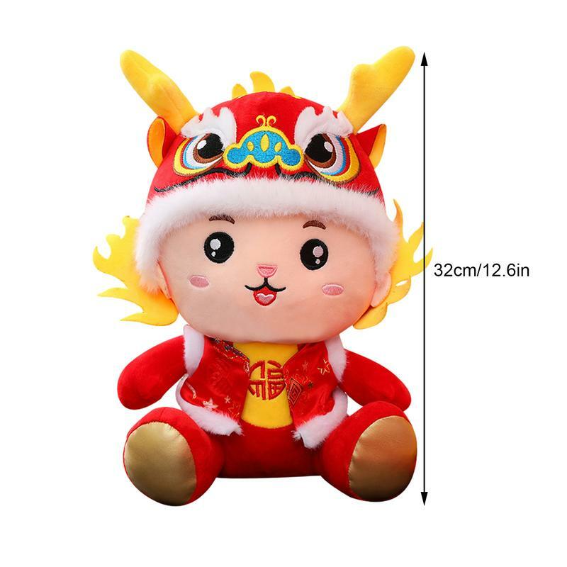 2024 mainan boneka maskot boneka Naga zodiak Cina bantal lempar mewah lucu lembut untuk hadiah dekorasi Tahun Baru 2024