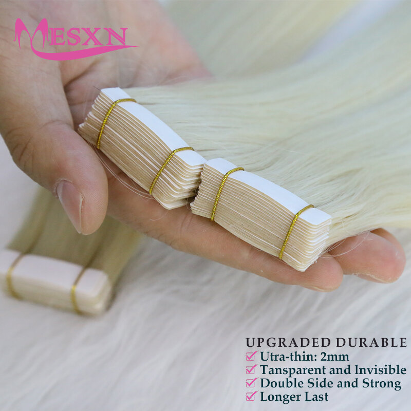 MESXN Virgin Straight Tape In Human Hair Extensions Real Natural Hair Extension 12"-22" Brown Blonde Invisible Tape In For Salon