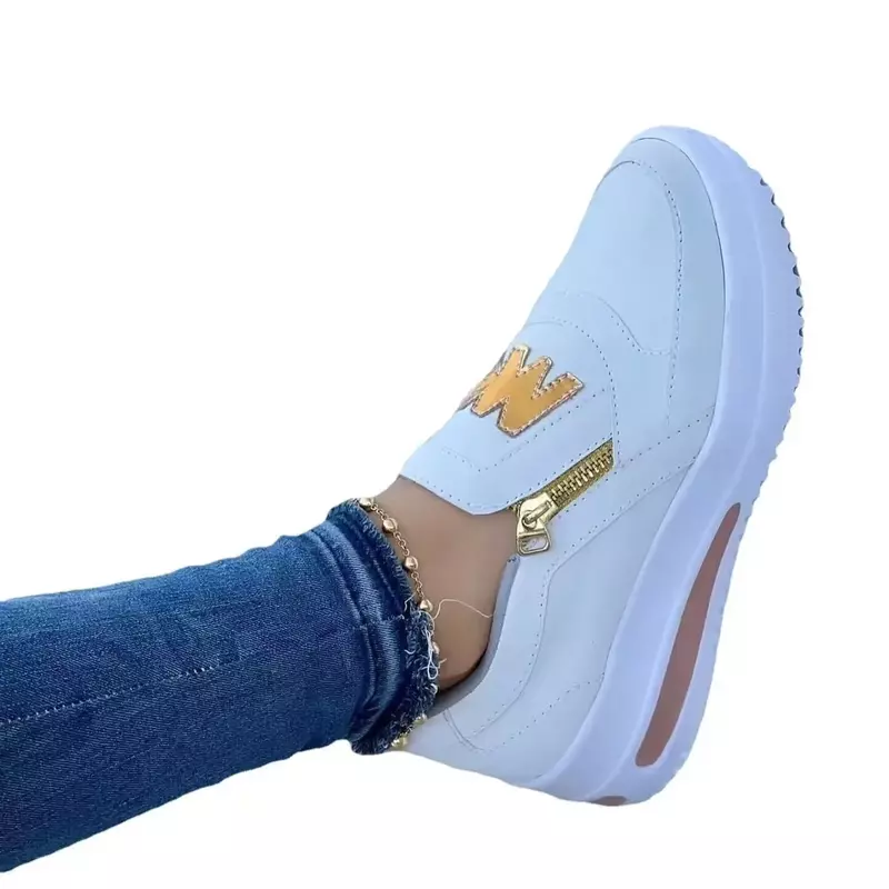 Zapatillas De deporte informales para Mujer, mocasines planos a la moda, con cremallera lateral impresa, con plataforma, 2024
