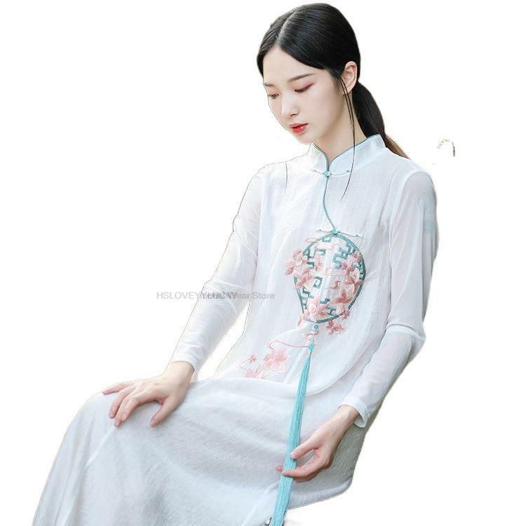 النمط الصيني التقليدي Hanfu تشى باو تحسين النمط الوطني المرأة أنيقة خمر الكلاسيكية Ao داي فستان فستان عتيق