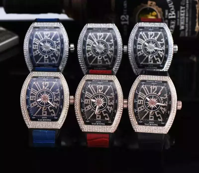 Relógio de pulso quartzo diamante de couro tonneau masculino, relógios de luxo, relógio masculino casual, design mais recente moda, 2024