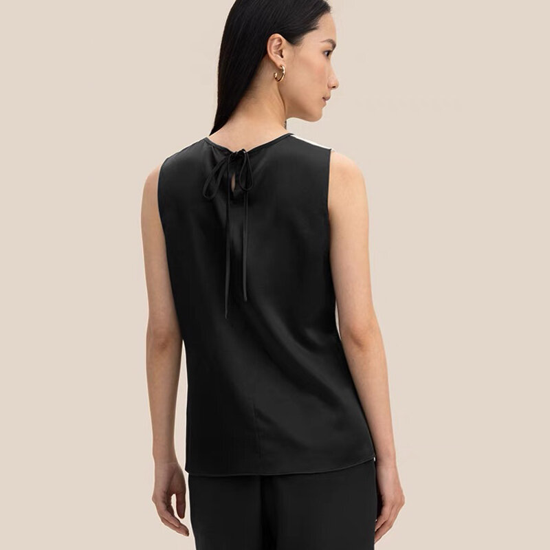 بلوزة غير رسمية بدون أكمام للنساء ، قمصان مرقعة أحادية اللون ، قمة سوداء أنيقة ، أزياء نسائية فاخرة ، Xym15 ، الصيف