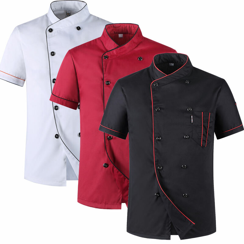 Servizio di ristorazione Unisex divise da cuoco ristorante Hotel all'ingrosso giacca da cuoco in cotone manica corta uniforme da cuoco traspirante abbigliamento da lavoro