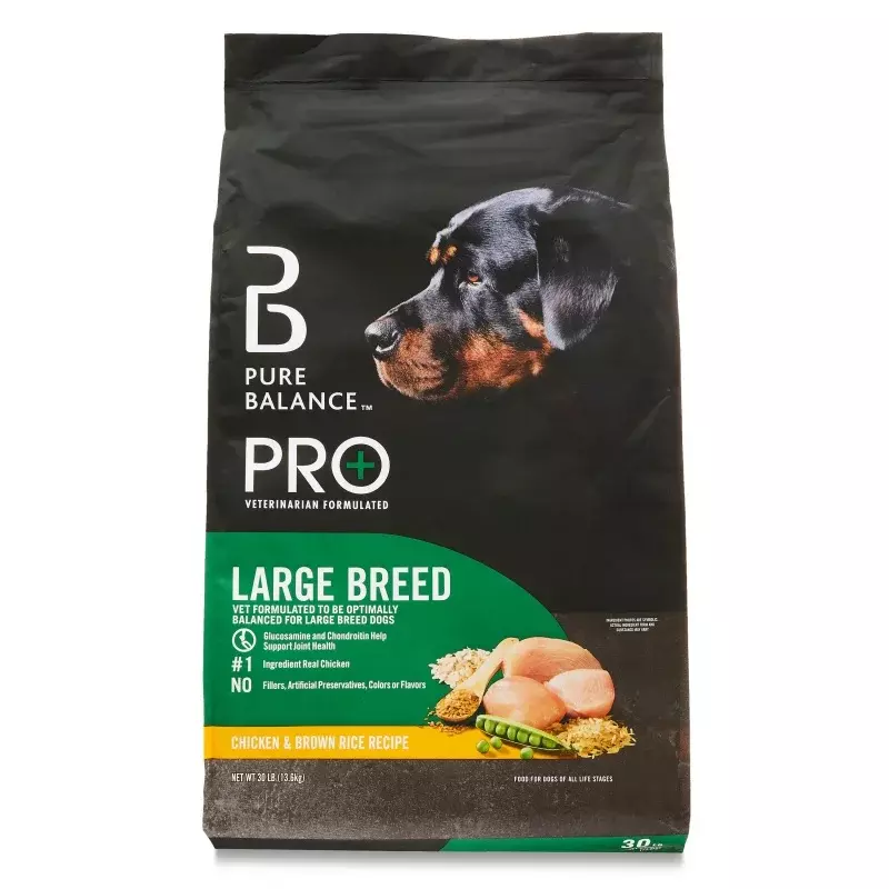 Pure Balance Pro Dry Dog Food, Raça Grande, Frango e Arroz Integral Receita, 30 lbs