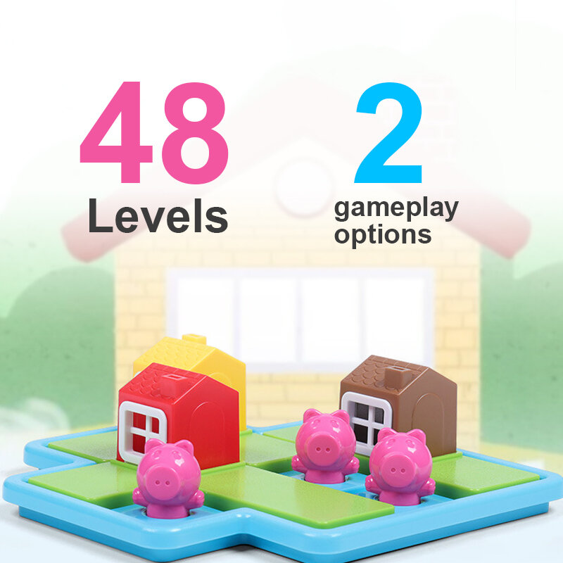 Mainan pembelajaran pendidikan babi kecil tiga papan Puzzle permainan edukasi dini permainan interaksi orangtua-anak usia 3 + hadiah anak