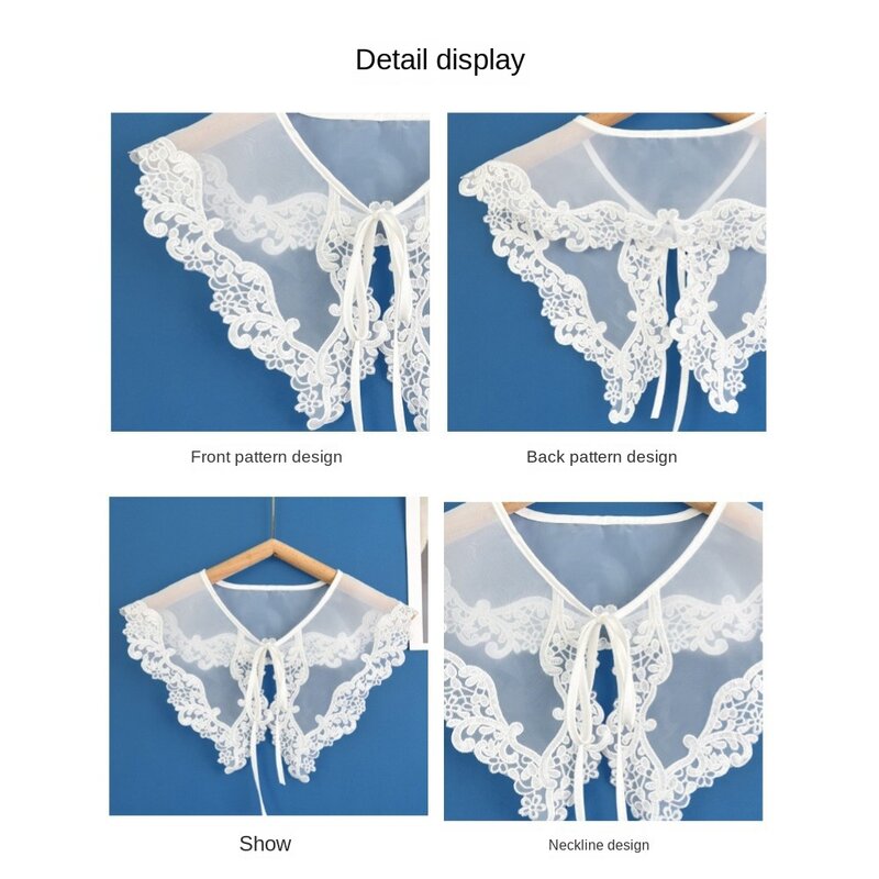 Organza Embroidery Women's Lace Collar Fake Collar Clothing Accessories Cloak Fake False Collars Lace Up Shawl White