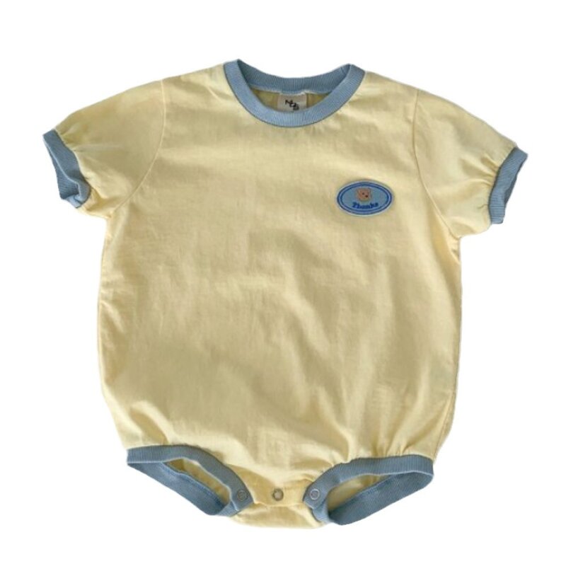 2024 Summer New Baby Short Sleeve Bodysuit Cotton Infant Boy Girl Cartoon Jumpsuit Newborn Toddler Thin Patchwork Clothes 0-24M